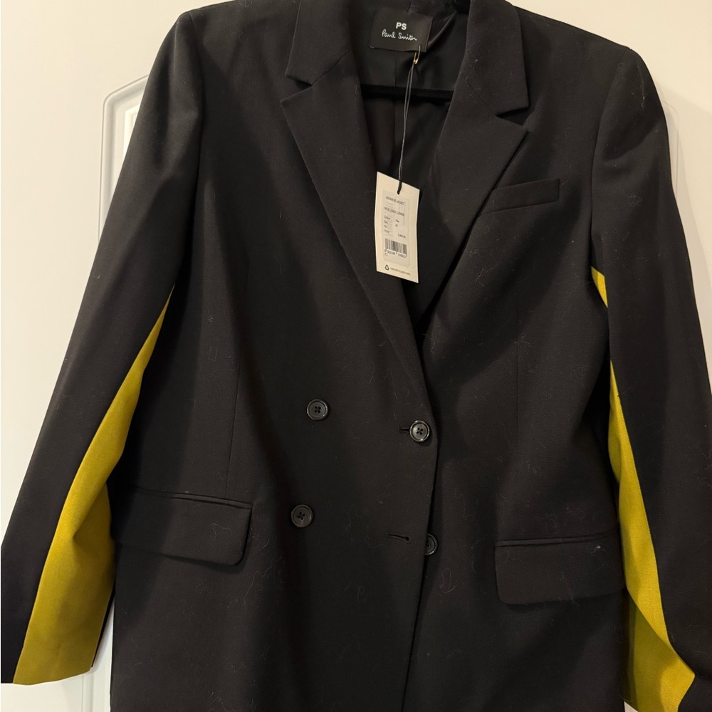 Paul Smith Black Wool Blazer With Mustard Inserts New Sz 46